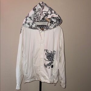 Versace Jeans Couture Off White Baroque Black Pattern Hoodie Windbreaker IT 46